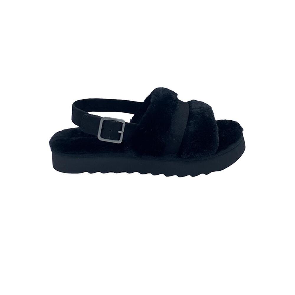 Koolaburra by UGG Adjustable Slide Sandals Fuzz'd Out Black - Medium - Picture 1 of 5